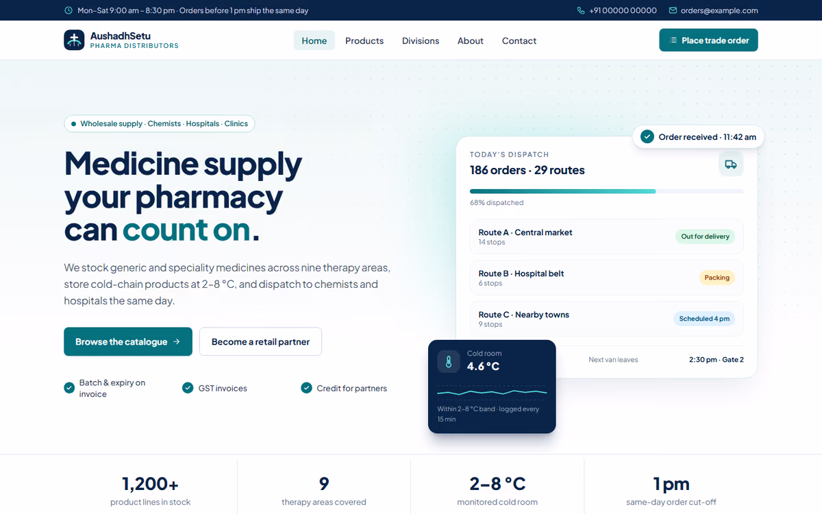 Pharma distributor website template preview
