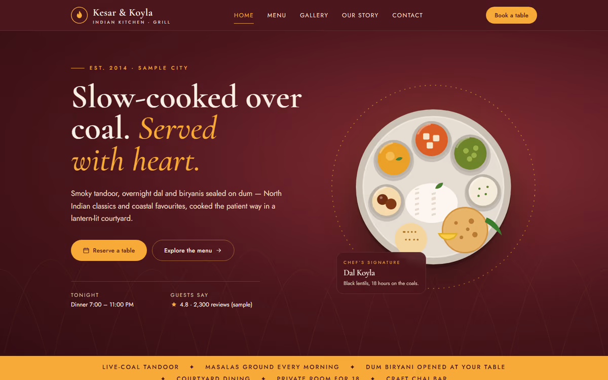 Restaurant menu site template preview